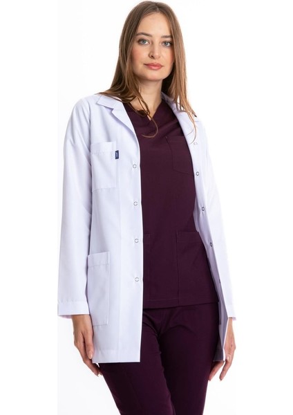 Beyaz Tunik Boy, Uzun Kol, Klasik Yaka, Doktor Önlüğü