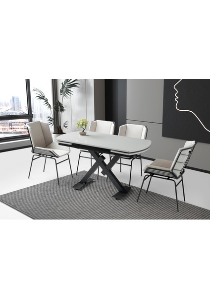 Steel Hg Masa, Fıera Sandalye, Açık Gri, 130X80