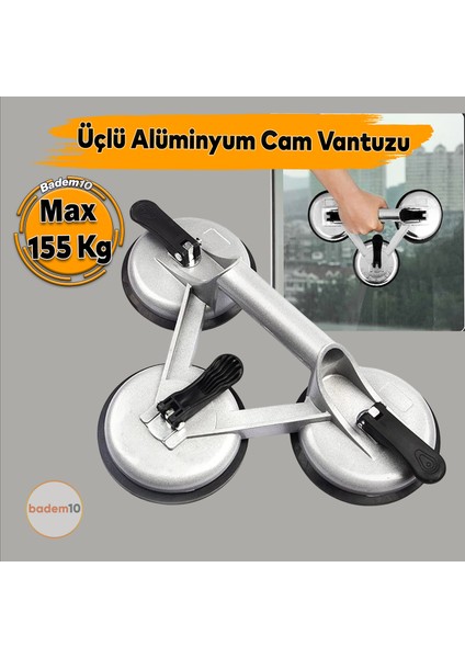3'lü Alüminyum Vakumlu Cam Vantuzu Cam Fayans Ahşap Metal Taşıma Kaporta Göçük Düzeltme Aparatı Üçlü