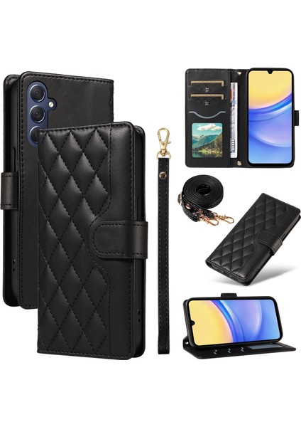 Samsung Galaxy A15 Cüzdan Eşkenar Dörtgen Deri Telefon Kılıfı Askılı (Yurt Dışından)