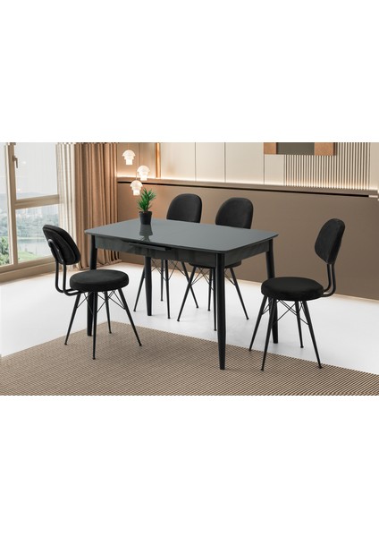 Madrid Hg Masa, Eyfel Sandalye, Koyu Gri, 120X70