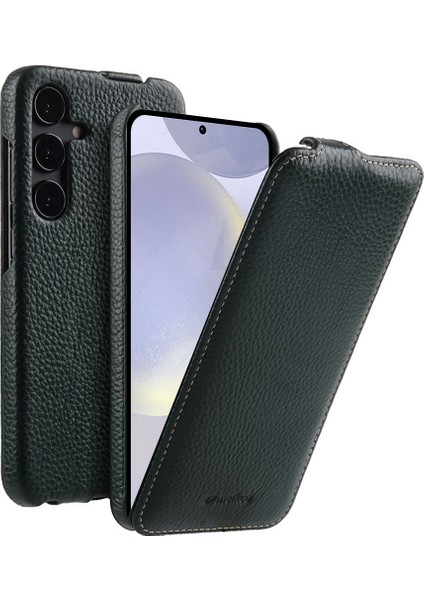 Samsung Galaxy S24 Dikey Çevirme Hakiki Inek Deri Telefon Kapağı (Yurt Dışından)
