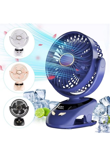 Mandallı Şarjlı Fan Mini Klima Vantilatör Ev Araç Bebek Arabası LED Ekranlı Serinletici Fan
