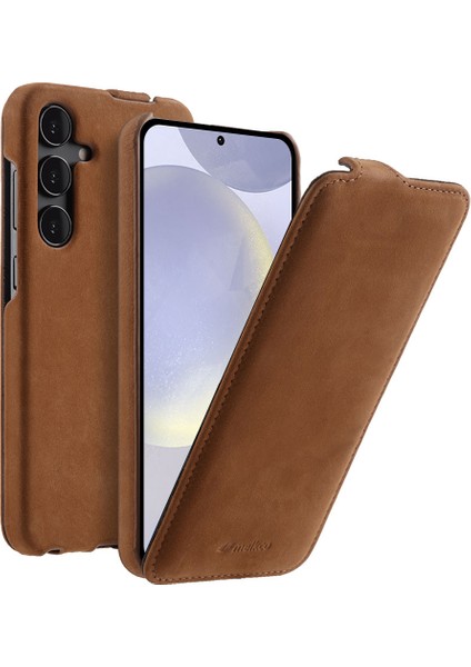 Samsung Galaxy S24 Dikey Çevirme Hakiki Inek Deri Telefon Kapağı (Yurt Dışından)