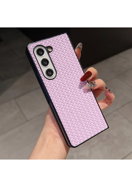 Samsung Galaxy Z Fold5 5g Dokuma Doku Pu Deri Kaplamalı Pc Telefon Kapağı (Yurt Dışından)