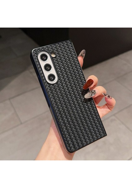 Samsung Galaxy Z Fold5 5g Dokuma Doku Pu Deri Kaplamalı Pc Telefon Kapağı (Yurt Dışından)