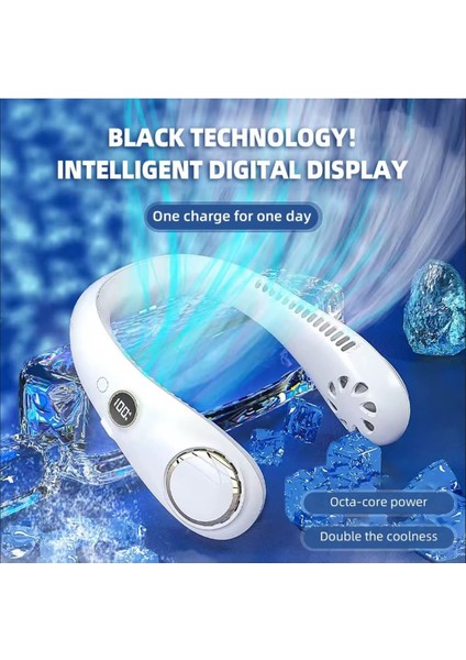 Boyuna Takılan Fan Mini Klima Serinletici Vantilatör LED Ekranlı 3 Seviye Şarjlı Boyunluk Fan