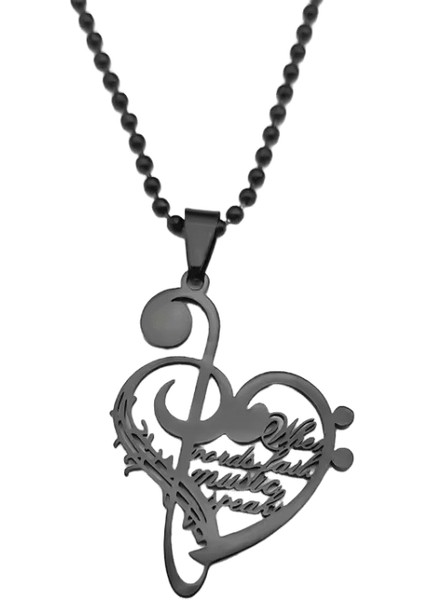 Hollow Müzik Nota Aşk Kalp Mektubu Araba Kolye Kadınlar Erkekler Için Zincir Paslanmaz Çelik Siyah Hip Hop Çanta Kolye Takı Hediye (Yurt Dışından)