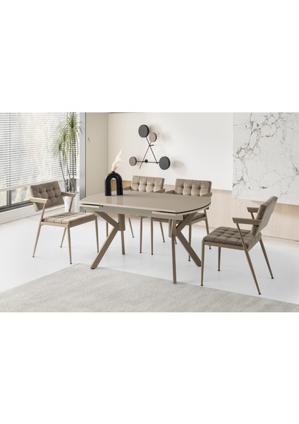 Steel Hg Masa, Zet Sandalye, Cappicino, 130 x 80