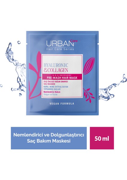 Hyaluronik Asit & Kolajen Kuru ve Cansız Saçlara Özel Duş Öncesi Saç Bakım Maskesi 6 x 50 ml - Vegan
