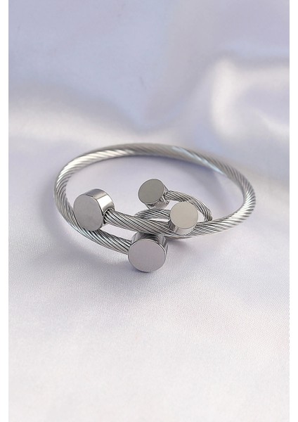 316L Çelik Gümüş Renk Oval Aksesuarlı Burgu Model Bileklik ve Yüzük Kombini - TJ-EB3653 fiyatları