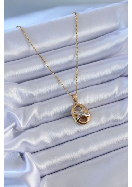 316L Çelik Gold Renk Zirkon Taşlı Kadın Kolye - TJ-BKO7635 fiyatları