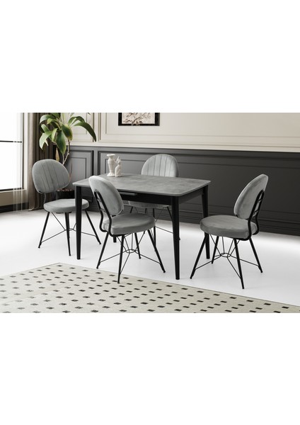 Madrid Masa, Metax Sandalye, Retro Gümüş, 130X80