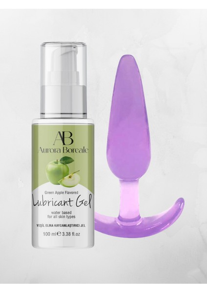 Yeşil Elma Aromalı Jel 100 ml + Mor Silikon Plug 11 cm Hediyeli
