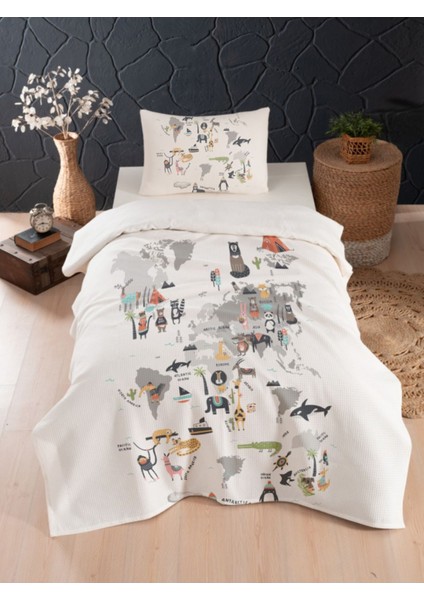 Bebek ve Çocuk Odası Pamuklu Tek Kişilik Waffle Pike ve Yatak Örtüsü Setleri