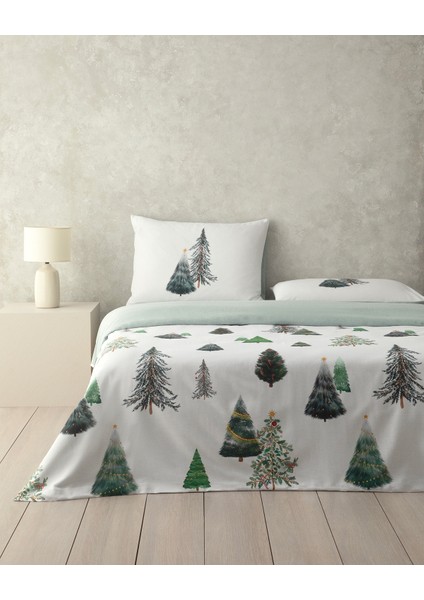 Yılbaşı Pine Serenity Dijital Baskılı Soft Cotton Çift Kişilik Nevresim Takımı Yeşil