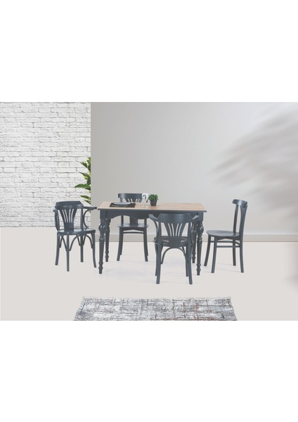 Toledo Masa ve Dekopajlı Sandalye Takımı, Meşe Antrasit, 125 x 80