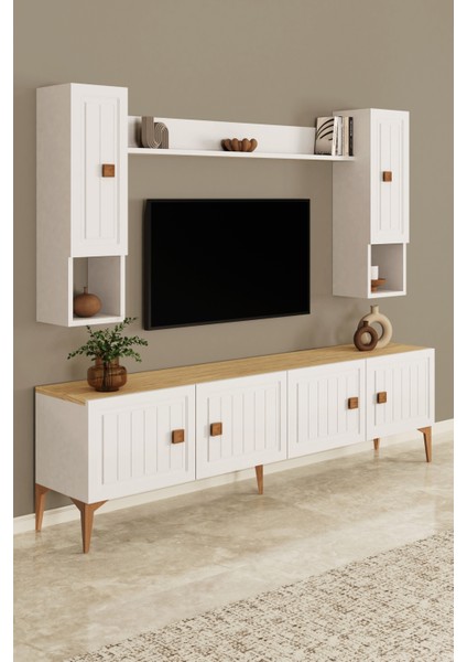 %100 Mdf Tv Ünitesi 180 cm Desenli Dolaplı Raflı Tv Ünitesi