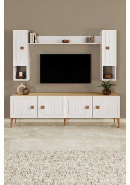 %100 Mdf Tv Ünitesi 180 cm Desenli Dolaplı Raflı Tv Ünitesi