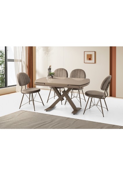 Steel Hg Masa, Metax Sandalye, Cappicino, 130X80