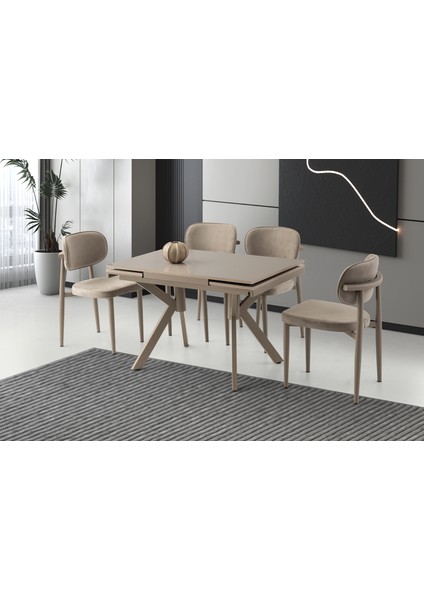 Kristal Hg Masa, Perla Sandalye, Cappicino, 110X70