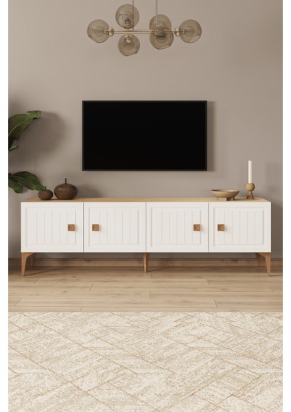 %100 Mdf Tv Ünitesi 180 cm Beyaz Aytaşı Tv Sehpası