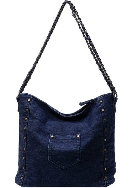 Perçin Denim Kadın Omuz Çantası (Yurt Dışından)