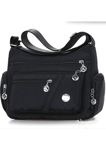 Mkjınmeı Moda Su Geçirmez Naylon Çanta Kadın Tek Omuz Çantası Crossbody Çanta Rahat Çanta Messenger Çanta (Siyah) (Yurt Dışından)