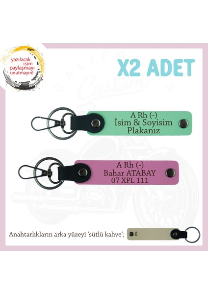 Yeni Araba Hediyesi, Isim Plaka ve A Rh (-) Kan Grubu Yazılı 2'li Anahtarlık Takım, Yeşil-Pembe-Sk