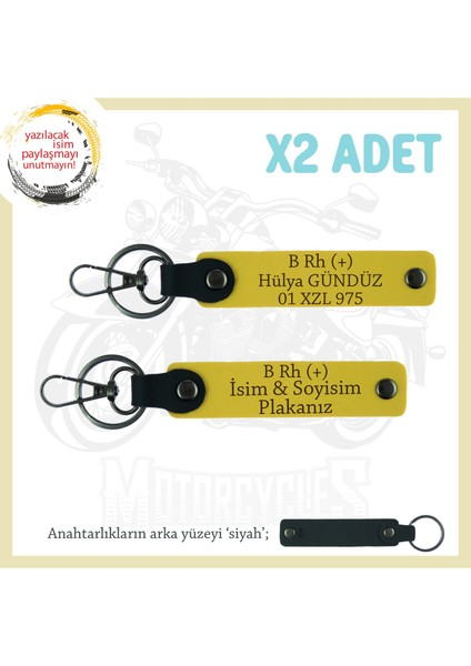 Ilk Araba Alana Çok Anlamlı Hediye Isim Plaka ve B Rh (+) Kan Grubu Yazılı 2'li Anahtarlık, Sarı-Syh