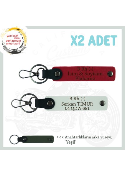 Yol Arkadaşlarına, Isim Plaka ve B Rh (-) Kan Grubu Kişiselleşmiş X2 Anahtarlık, Kırmızı-Bordo-Ysl