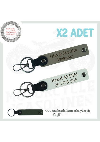 Yol Arkadaşları Için Isim ve Plaka Yazılı Klas Motorcu Anahtarlığı X2'li Hediye, Kül Gri-Beyaz-Ysl