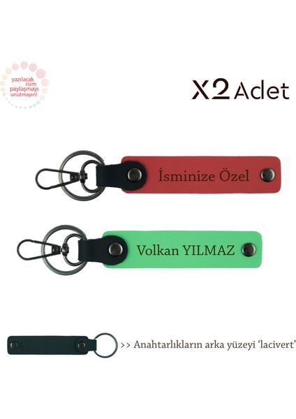 Doktora Manevi Jest, Isimli 2’li Anahtarlık Takımı, Nar Çiçeği-Fıstık Yeşil-Lacivert