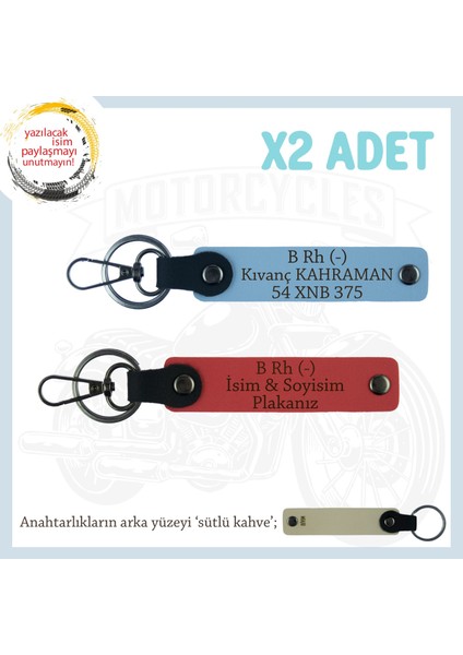 Yol Arkadaşları Için, Isim Plaka ve B- Kan Grubu Kişiye Özel X2 Anahtarlık Set, Nar Çiçeği-Mavi-Sk