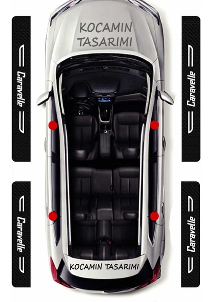 Caravelle Yazılı Dekoratif Karbon Kapı Koruma Volkswagen Caravelle Için Siyah Beyaz Yazılı 4 Parça Kaplama Volkswagen Caravelle