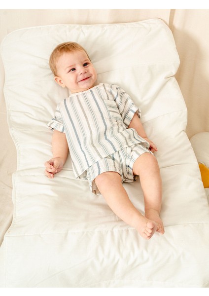 Çizgili Müslin Gömlek Şort Takım | Erkek Bebek Yazlık 2’li Set | 6-36 Ay | KD53215