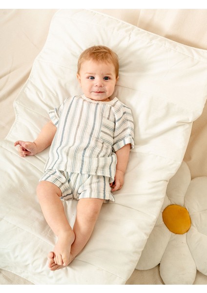 Çizgili Müslin Gömlek Şort Takım | Erkek Bebek Yazlık 2’li Set | 6-36 Ay | KD53215