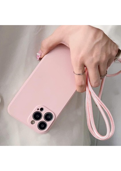 iPhone 12 Pro Max ile Uyumlu Ipli Boyun Askılı Silikon Kılıf Kadife Iç Yüzeyli Epiphany Kılıf Sarı