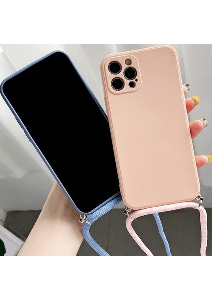 iPhone 12 Pro Max ile Uyumlu Ipli Boyun Askılı Silikon Kılıf Kadife Iç Yüzeyli Epiphany Kılıf Sarı