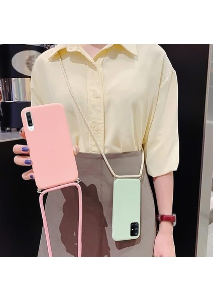 iPhone 12 Pro Max ile Uyumlu Ipli Boyun Askılı Silikon Kılıf Kadife Iç Yüzeyli Epiphany Kılıf Sarı