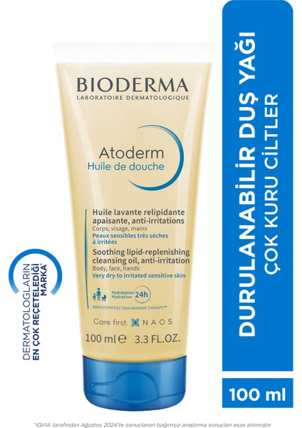 Atoderm Shower Oil Kuru Ciltler için Niasinamid İçeren Nemlendirici ve Besleyici Duş Yağı Bebek, Çocuk ve Yetişkin Kullanımına Uygun 100 ml
