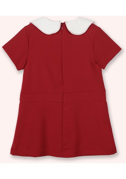 Kız Çocuk Eteği Plikaşeli Kısa Kollu Fermuarlı Yakalı Kırmızı Elbise modelleri