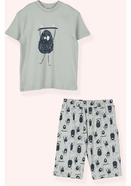Erkek Çocuk Baskılı Yeşil Pijama Takımı