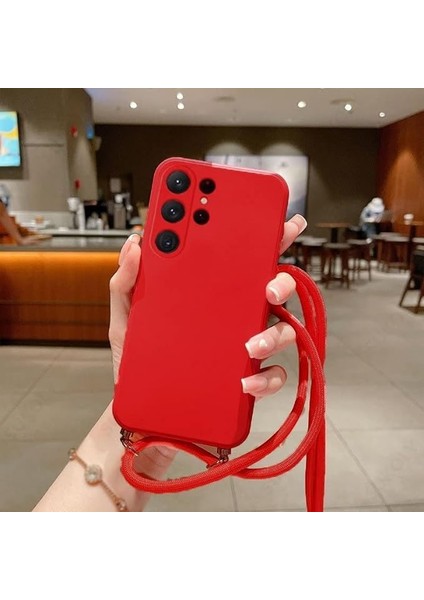 Galaxy A54 ile Uyumlu Ipli Boyun Askılı Silikon Kılıf Kadife Iç Yüzeyli Epiphany Kılıf Kırmızı