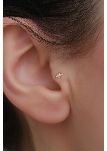 14 Ayar Altın Taşlı Yıldız Tragus