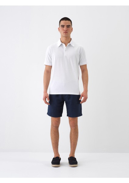 Lacivert Regular Fit Keten Basic Şort