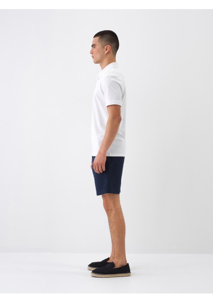 Lacivert Regular Fit Keten Basic Şort