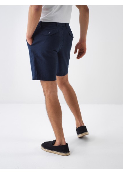 Lacivert Regular Fit Keten Basic Şort