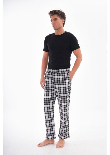Erkek Pamuklu Cepli Ekose Baskılı Beli Lastikli Yazlık Pijama Altı Eşofman