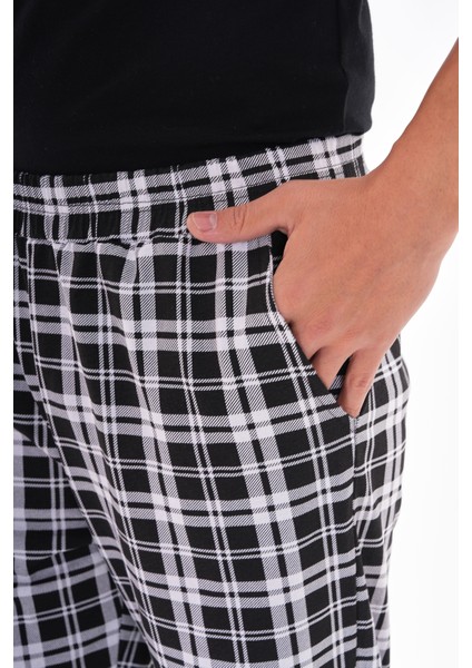 Erkek Pamuklu Cepli Ekose Baskılı Beli Lastikli Yazlık Pijama Altı Eşofman